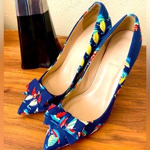 J.Crew Collection Ratti Regatta Bow Sailboat Print Heels Pumps Size 10